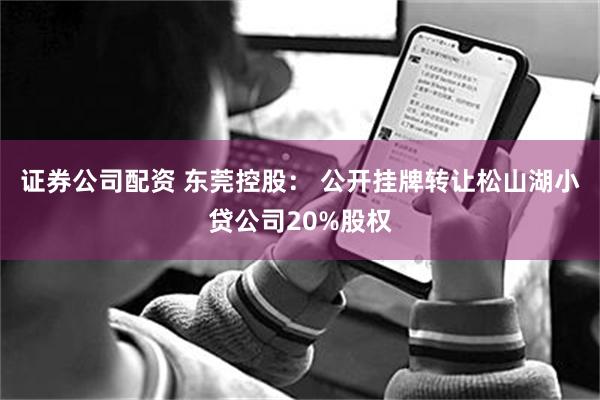 证券公司配资 东莞控股： 公开挂牌转让松山湖小贷公司20%股权